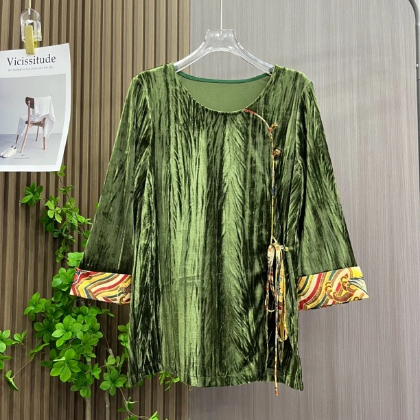 早秋新款 新中式国风简约复古拼接设计感宽松慵懒风大衫