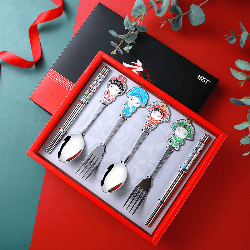 实用 中国风京剧脸谱餐具 筷子叉勺子套装北京特色工艺纪念品礼品