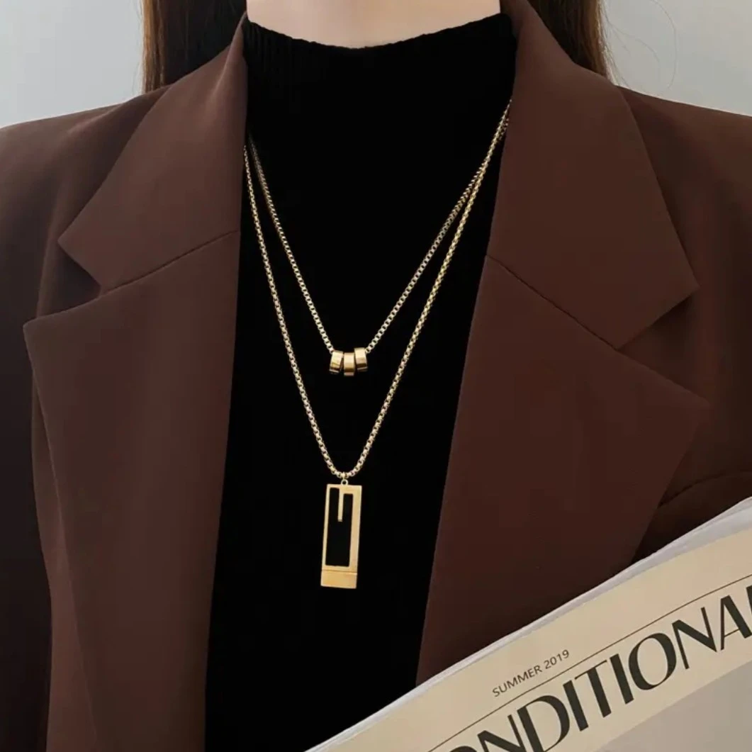 钛钢项链 欧美高级感毛衣链新款潮秋冬饰品亲奢时尚长款钛钢项链