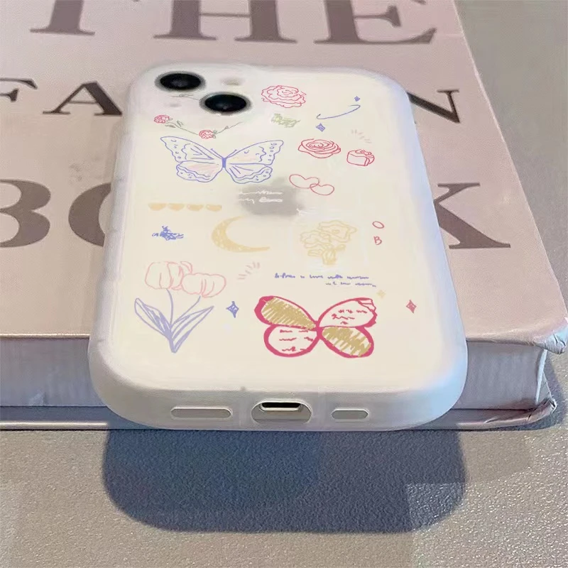 满屏蝴蝶苹果15ProMax手机壳iPhone14全包13可爱12卡通11防摔X女8