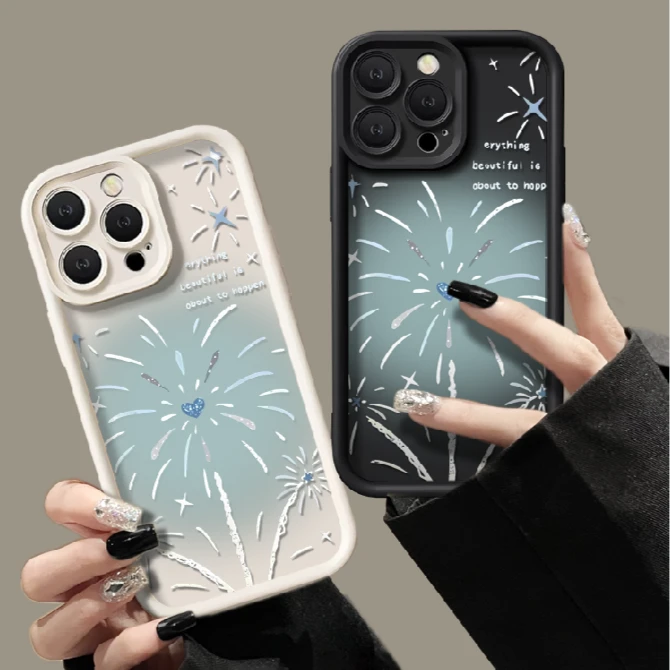 蓝色烟花苹果15ProMax手机壳iPhone14新款13硅胶12简约11软壳X女8