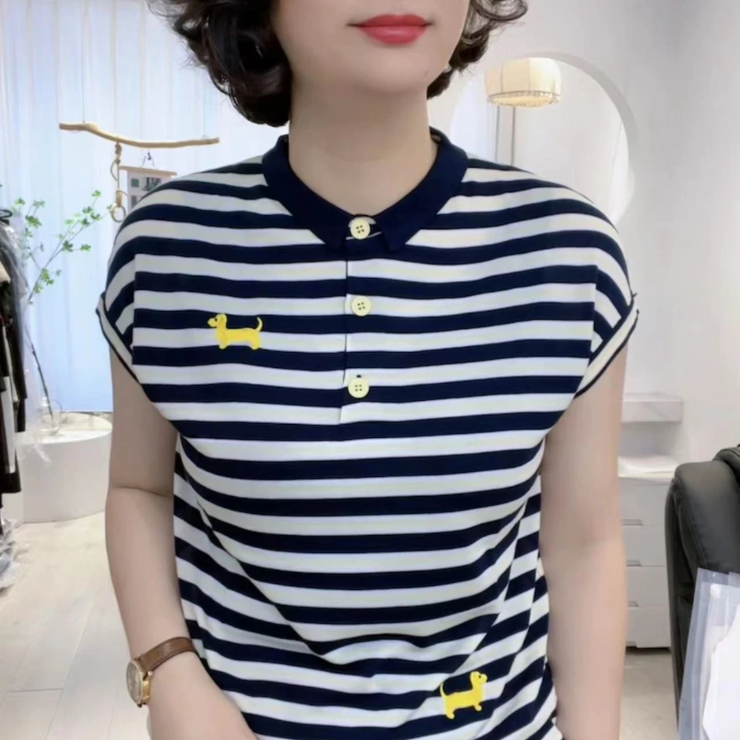 《林李上新》8842莱赛尔天丝撞色条纹针织小衫