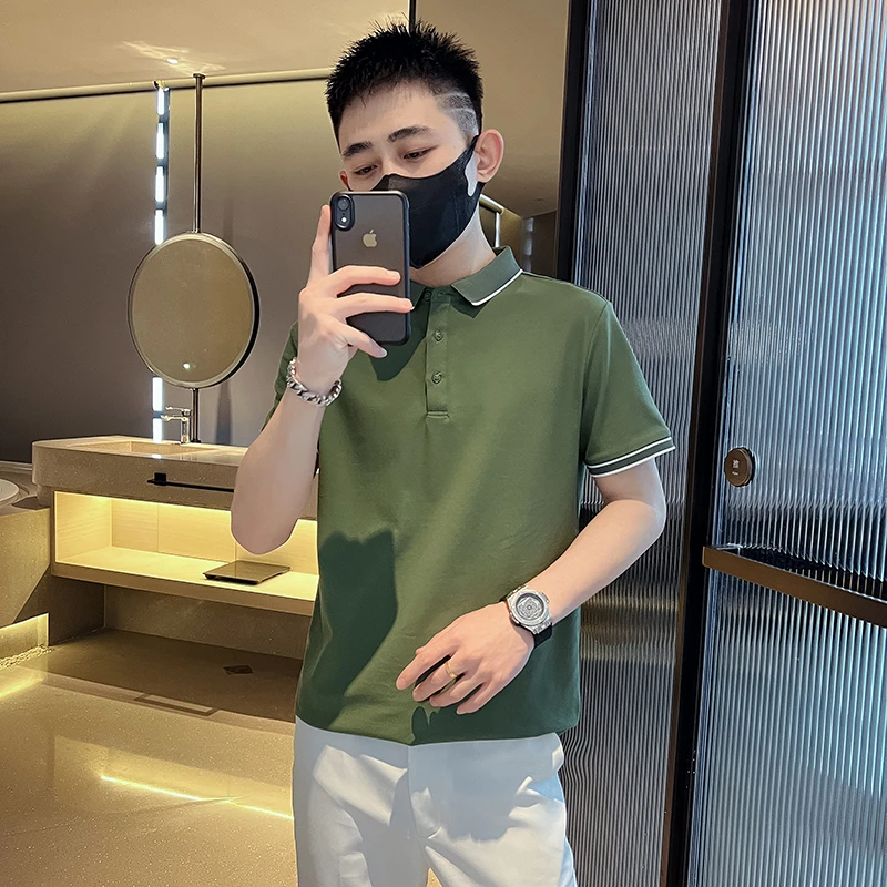 翻领Polo衫高级感男士短袖t恤夏季新款潮牌潮流纯色百搭休闲上衣