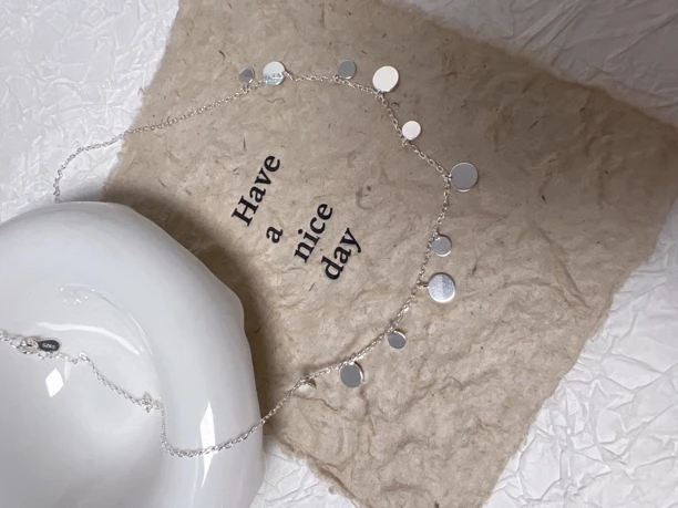 坠链均925银 日韩高级复古轻奢设计感大小圆牌银项链