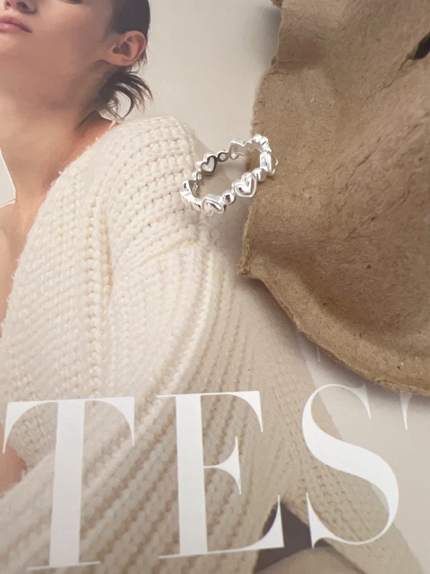 925银戒指 韩版时尚百搭简约日常爱心圆点银戒指11～17码