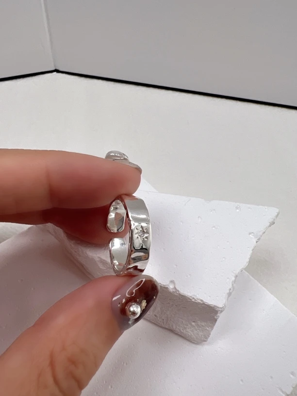 925银合成锆石戒指 日韩复古人工合成锆石八芒星银戒指13～20码