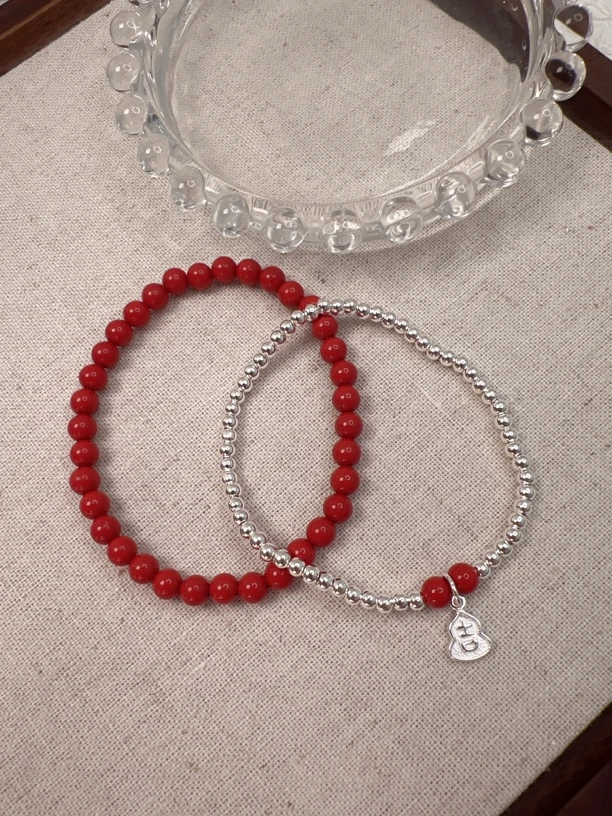 925银亚克力手链 新中式厂国风春节氛围朱事大吉弹力银手链