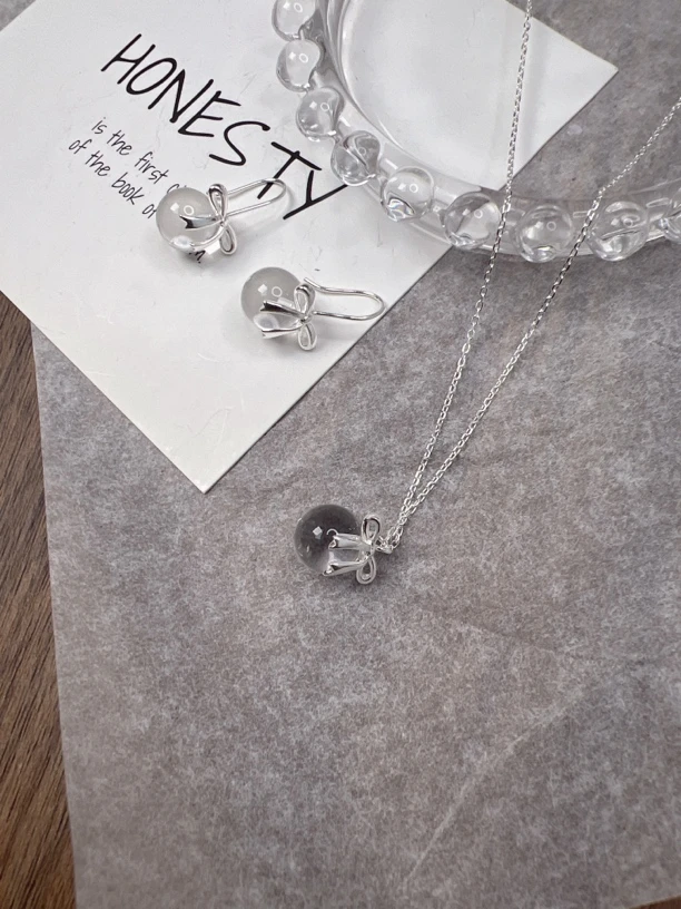 坠链均925银亚克力 韩版轻奢时尚百搭高级10mm透明蝴蝶结银项链