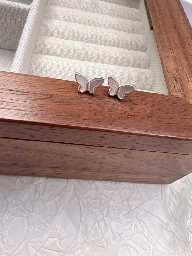 925银亚克力耳饰 通体925银厂蝴蝶银耳钉精致简约耳环耳骨钉