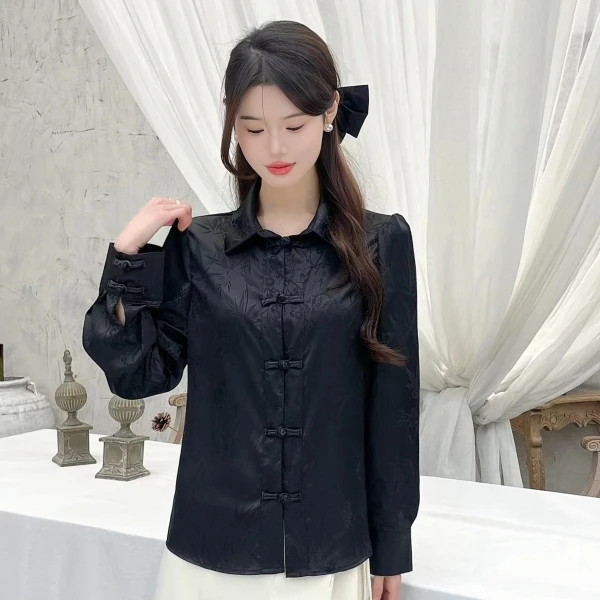 新中式国风~天丝绸面提花盘扣设计国风衬衫 S2409