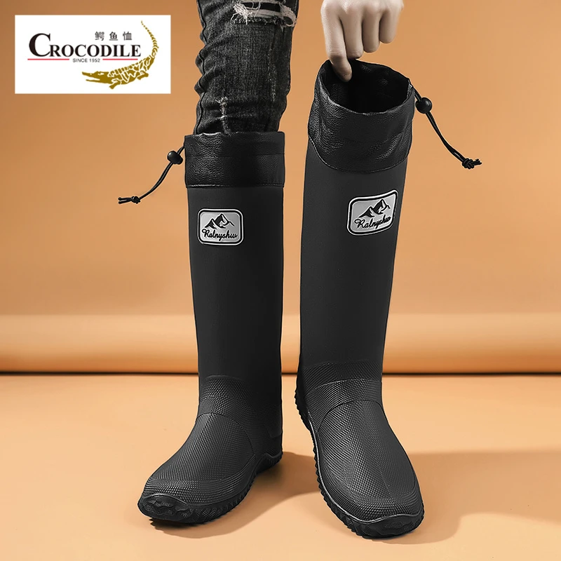 鳄鱼恤雨鞋男夏季骑手外卖防水防滑高筒水鞋男士户外钓鱼劳保雨靴