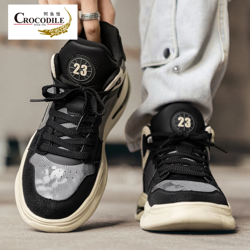 鳄鱼恤莆田高帮男鞋2025新款春秋运动休闲板鞋篮球学生青少年球鞋