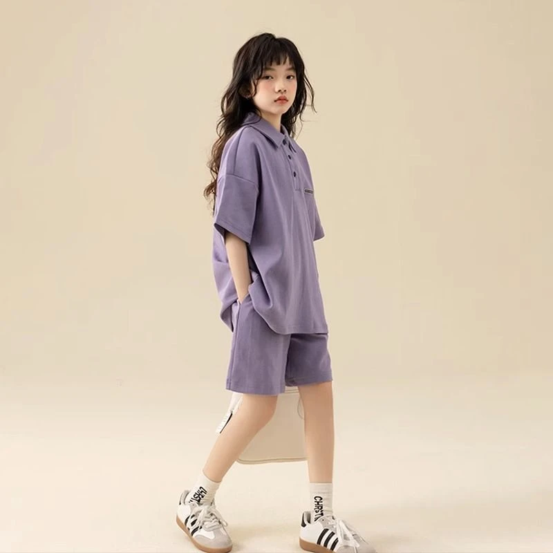 儿童POLO套装2025夏季新款休闲洋气学生宽松中大童短袖短裤两件套