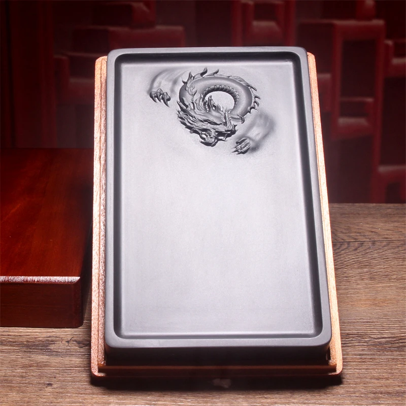 歙砚龙泽天下/约17.8*11*2.3cm天然原石雕刻精品石材砚台澄泥砚台