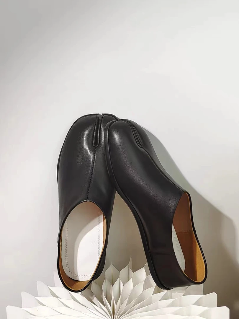 原创  胎牛皮平底分趾鞋平底天花板真皮个性乐福鞋舒适