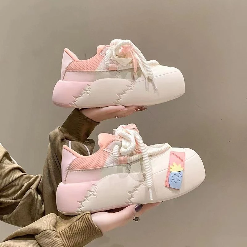 渐变色厚底大头面包鞋2023新款高颜值百搭学生舒适多巴胺休闲板鞋