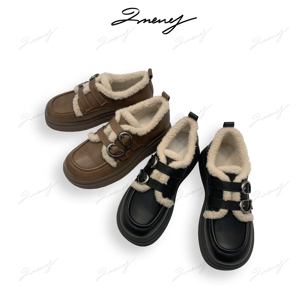 知萌萌姐】爱心皮带扣厚底加绒乐福鞋23BP027