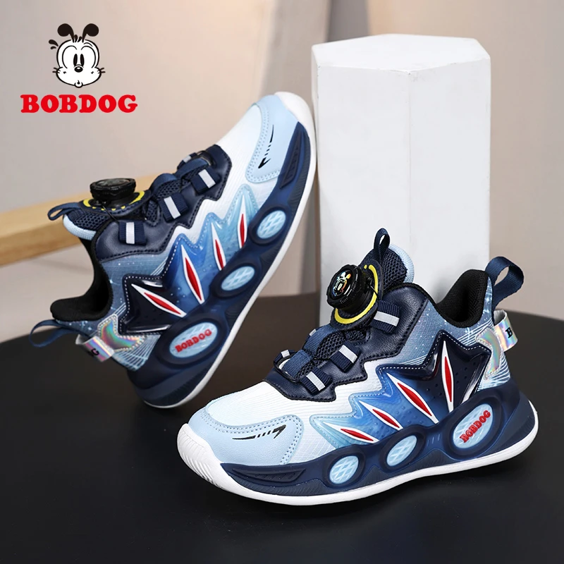巴布豆篮球鞋男童大男孩运动鞋2025春秋皮面网面透气儿童男运动鞋
