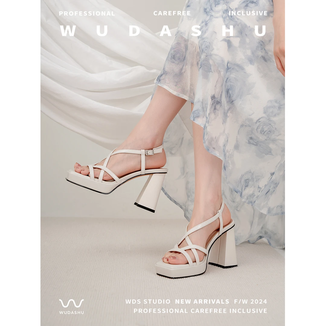 穿高跟鞋的吴大叔【内购】百搭夏季粗跟一字带凉鞋露趾绑带高跟鞋