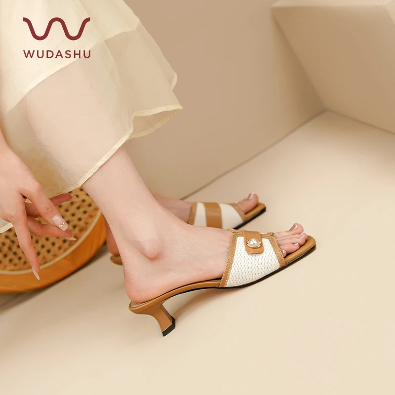 吴大叔夏季新款时尚拖鞋网红高跟纯色凉拖外穿气质露趾细跟女鞋