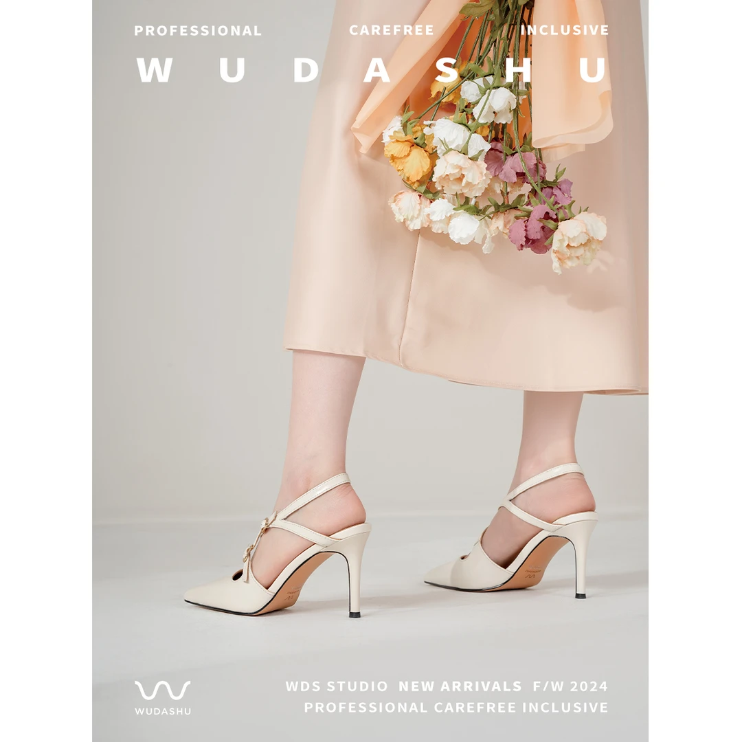 穿高跟鞋的吴大叔2024时装尖头后空百搭细跟法式交叉字带女凉鞋