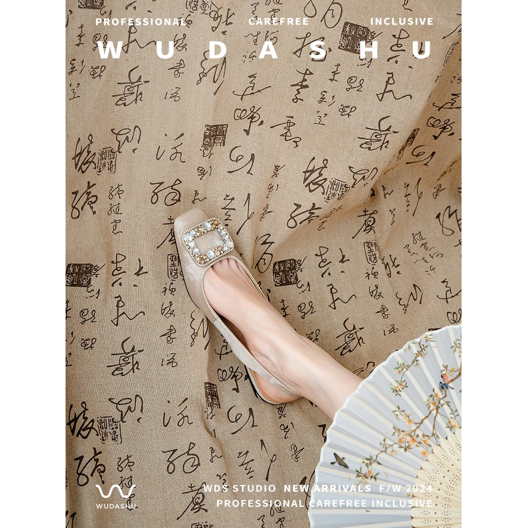 吴大叔百搭夏季复古小香风法式粗跟平底尖头气质百搭单鞋 27-540