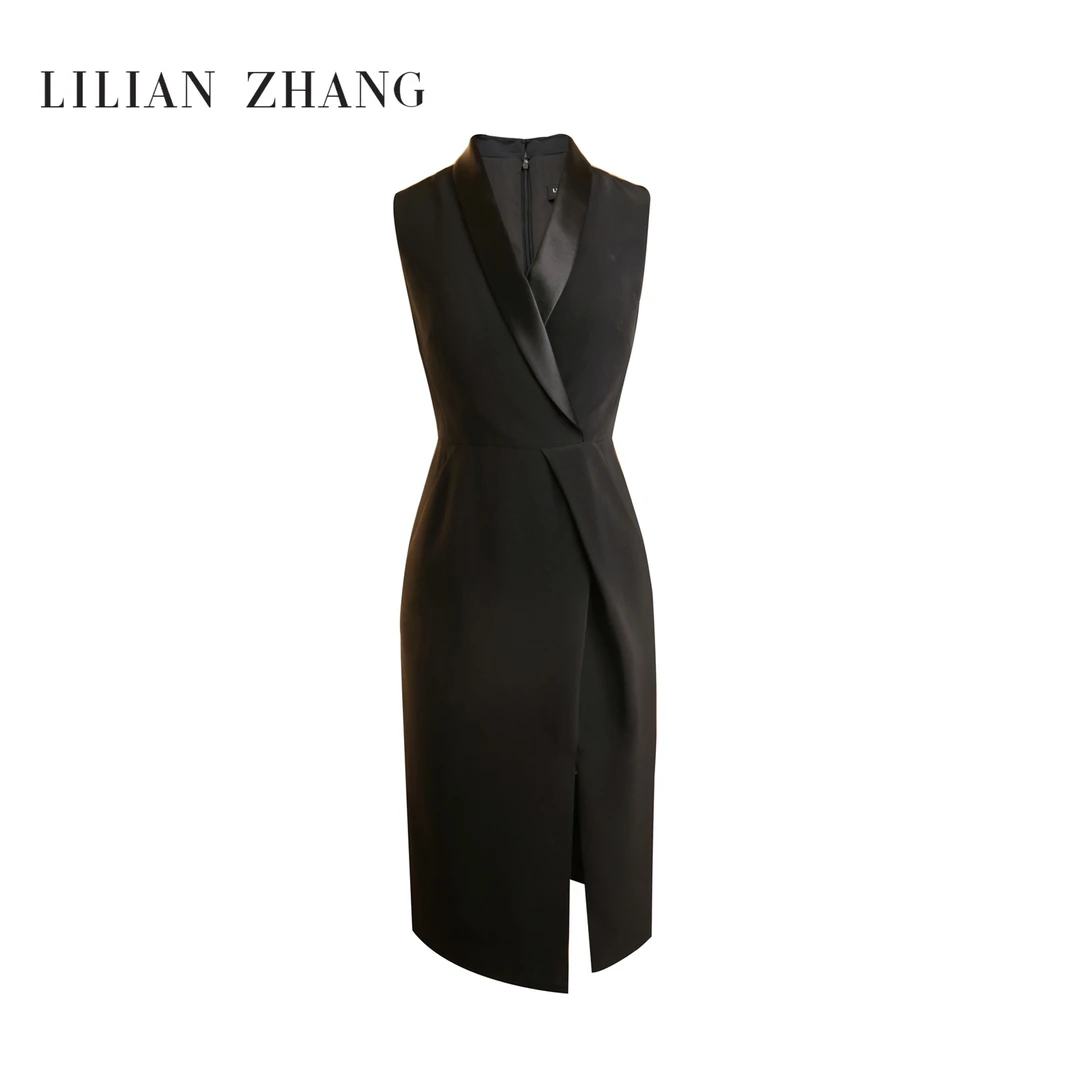 E-“定制”—“奢华都市”——邂逅经典—缎面青果领无袖连衣裙 2301030