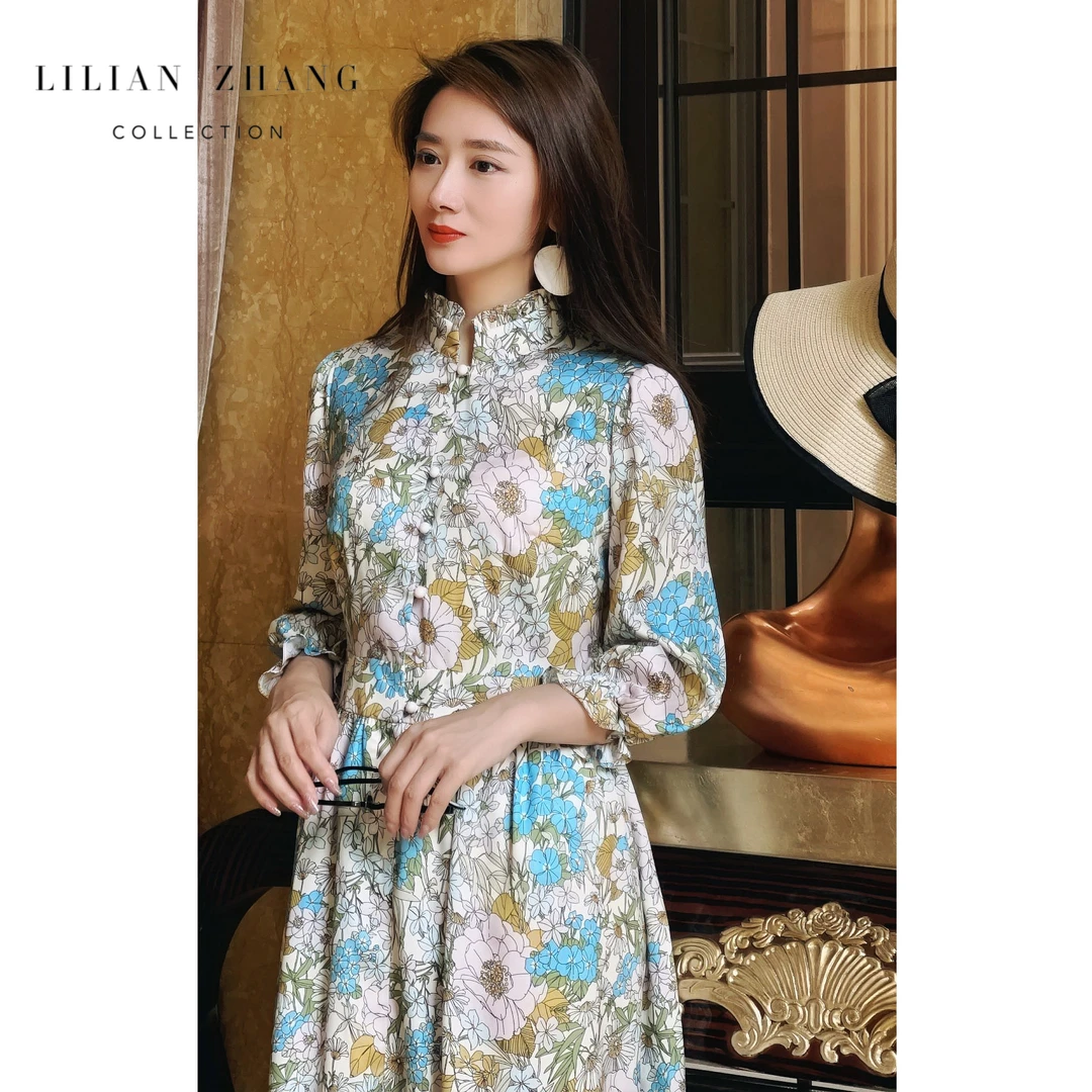 定制—法式梦幻—“人间伊甸园”Lady挚爱花卉优雅连衣裙 2201102