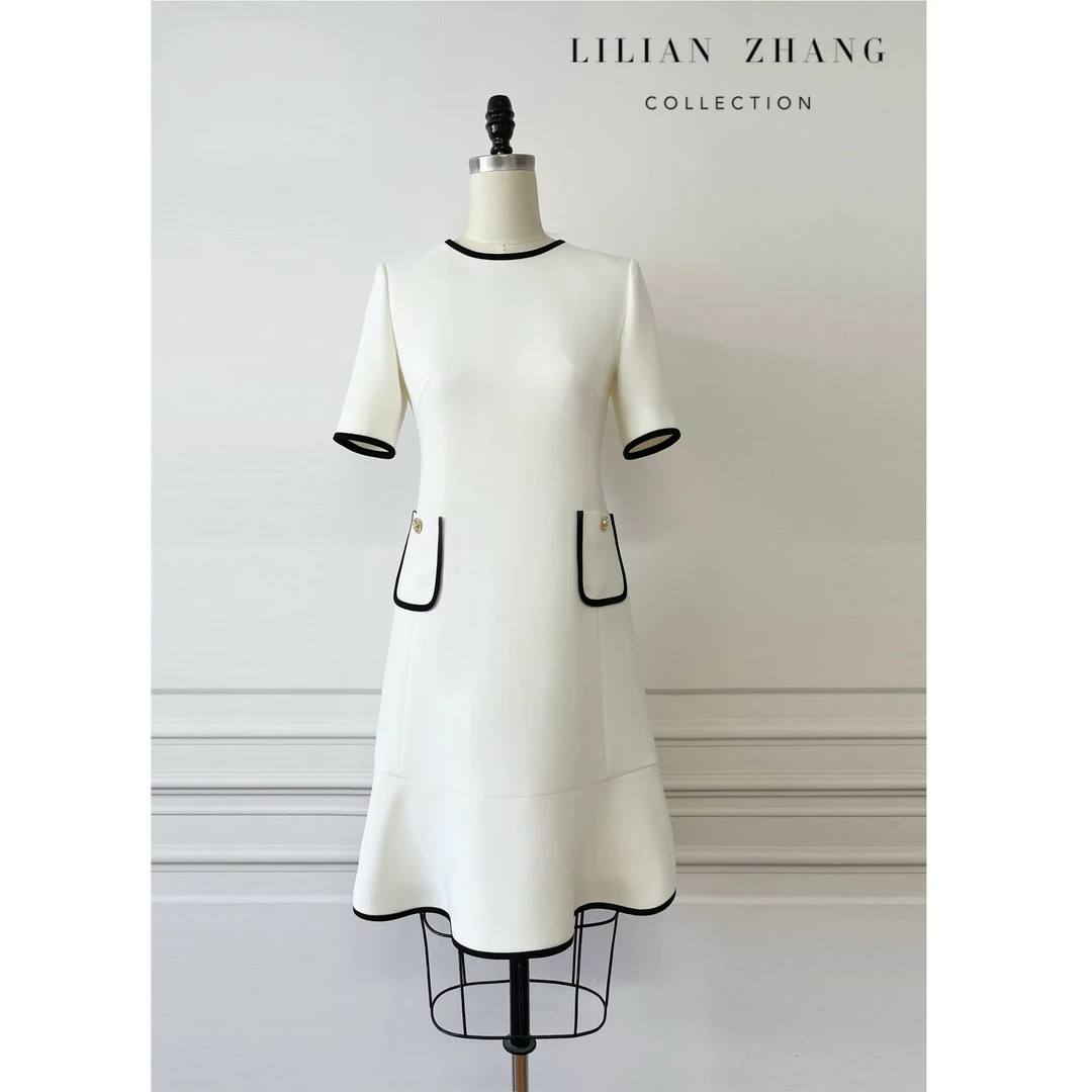 C系列——定制——“古典浪漫”——法式轻奢——嵌边式复古连衣裙  2401130