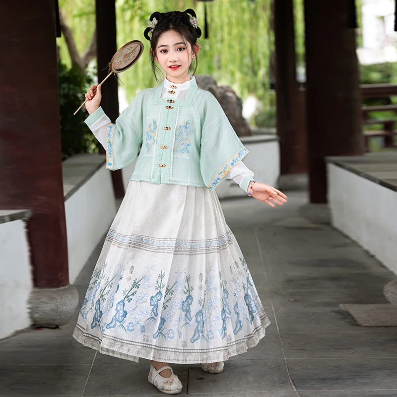 马面裙女童夏款2024新款古风夏季新中式套装女孩国风中秋儿童汉服