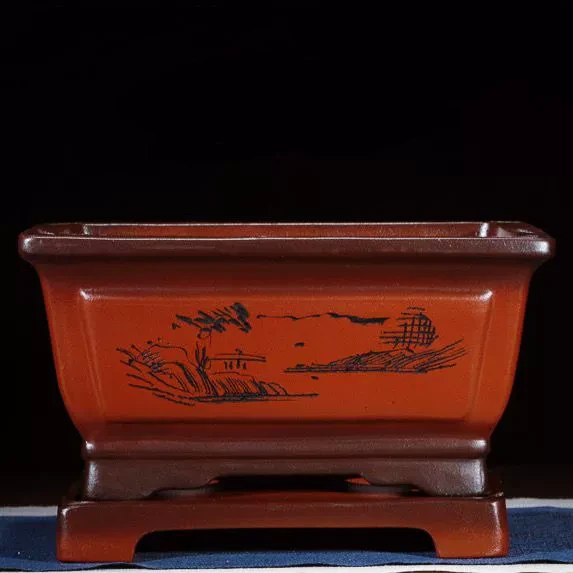 紫砂花盆做旧长方马槽花卉绿植简约树桩金弹子造景盆景盆带底座