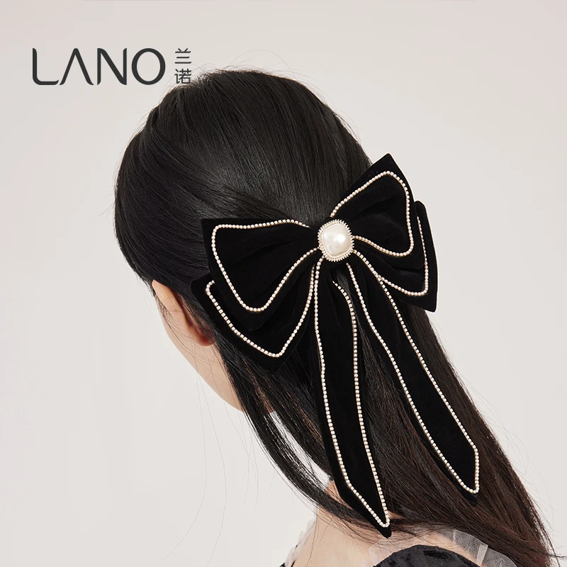 兰诺超大丝绒蝴蝶结黑色弹簧夹发夹立体发卡ins风