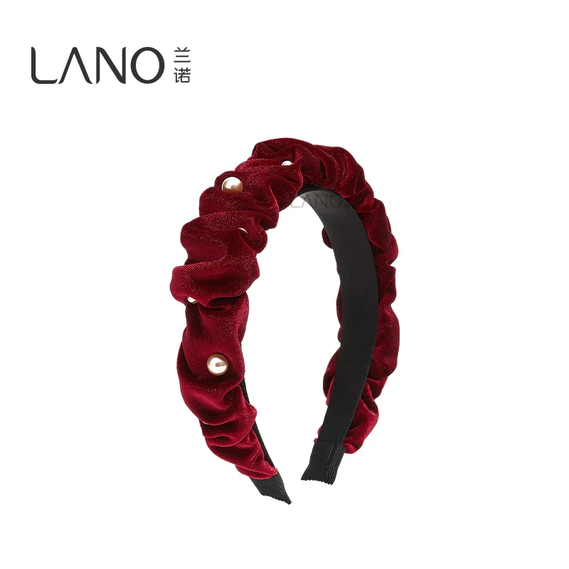 兰诺秋冬红色丝绒褶皱发箍宽边显白高颅顶气质时尚发饰