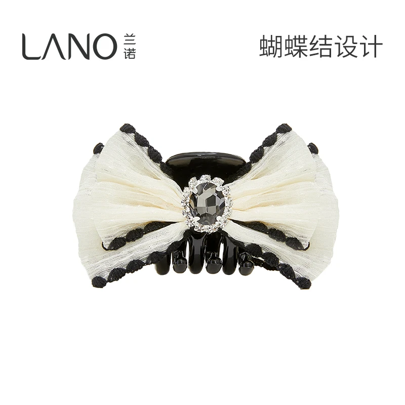 兰诺 合金发饰 白网纱蝴蝶结鲨鱼夹气质少女风轻奢高级感抓夹发夹