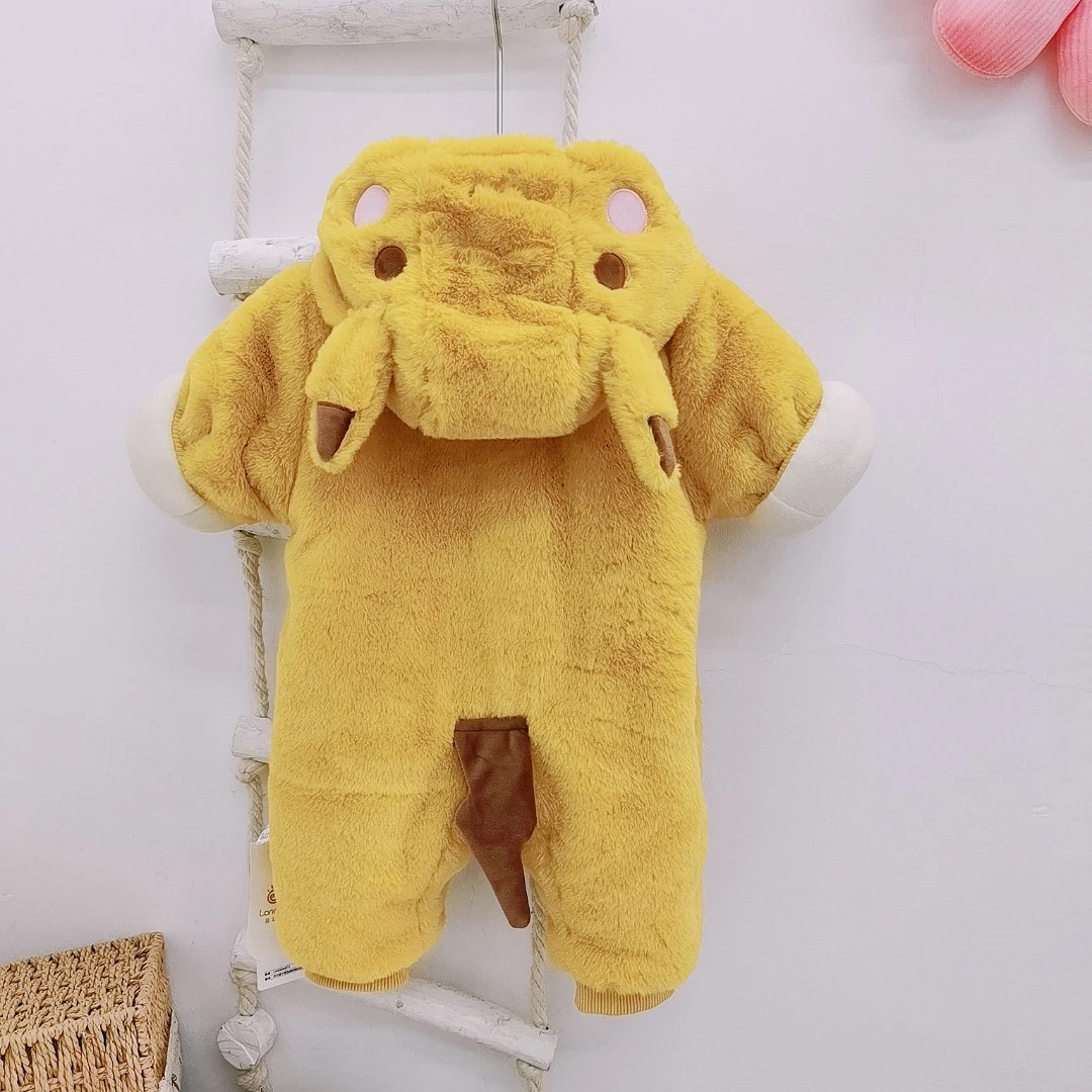 宝宝秋冬夹棉加厚连体衣婴幼儿连帽外出服套装加绒保暖可爱爬爬服