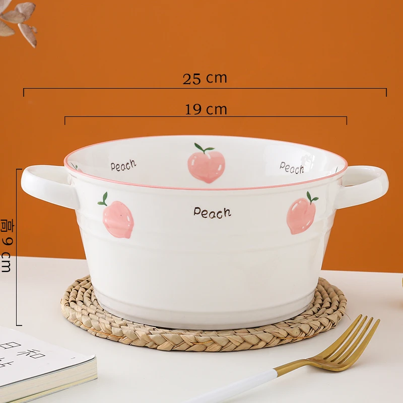 水蜜桃 8英寸双耳大汤碗大容量家用陶瓷