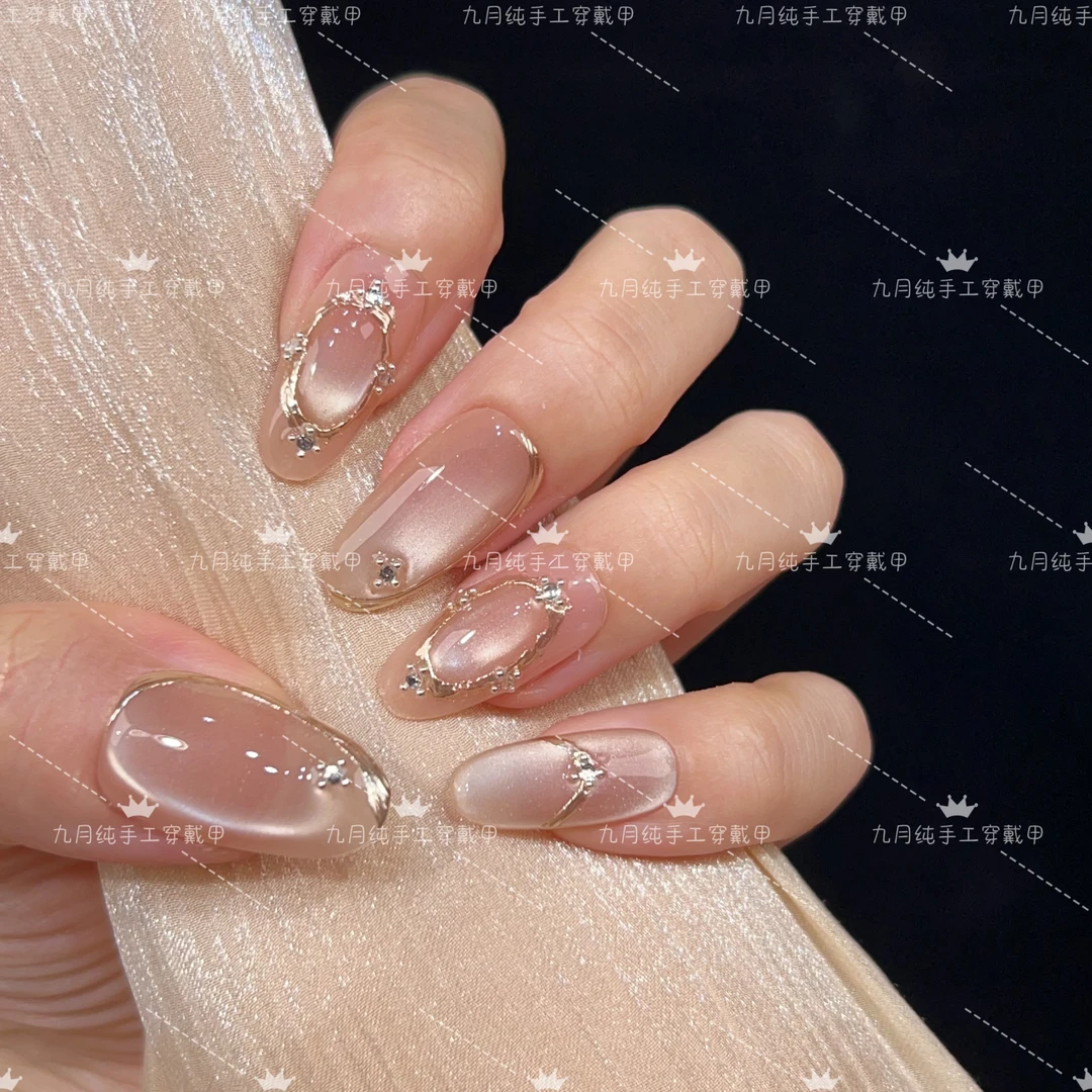 【梦幻粉琉璃】纯手工穿戴甲美甲贴片可拆卸指甲贴片10片装