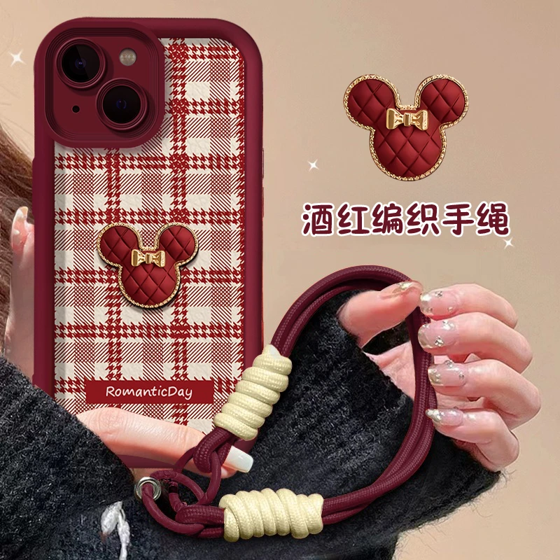 适用于【苹果】13创意米奇头高级感格纹新款潮防摔天眼软壳