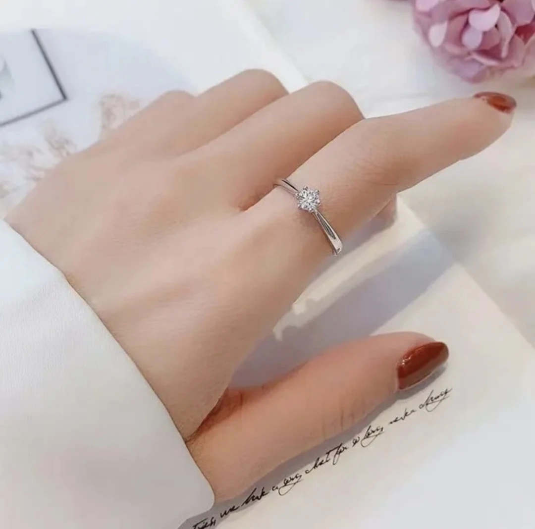 925银莫桑石戒指 30分【周家六爪】简约经典轻奢婚戒闭口戒指饰品女