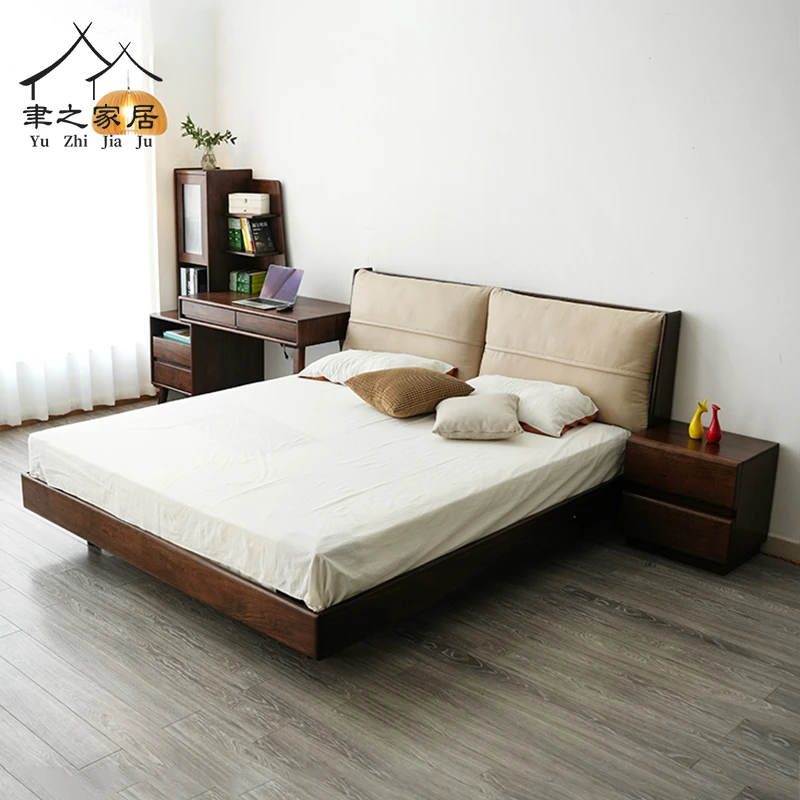 日式实木床北美黑胡桃木现代简约主卧大床靠背床北欧双人全实木床