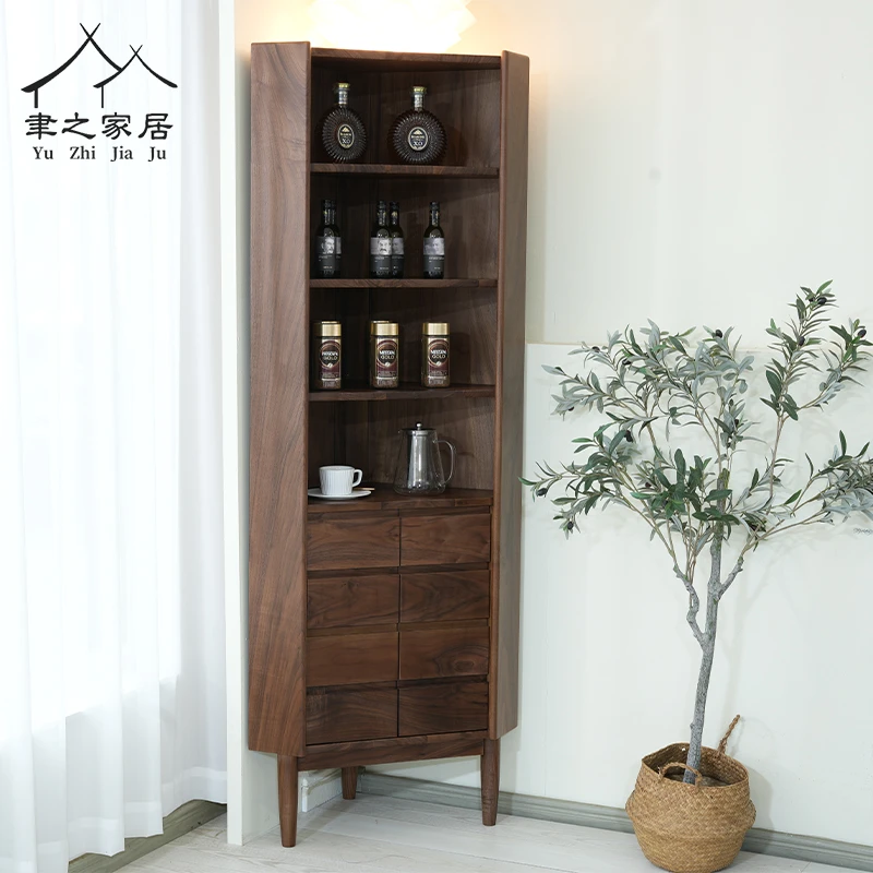 北欧实木转角柜黑胡桃木角柜简约酒柜客厅三角柜墙角柜