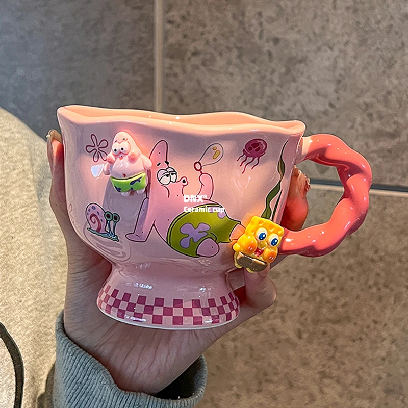 海绵宝宝水杯子陶瓷马克杯2025新款可爱早餐咖啡杯生日礼物送女生