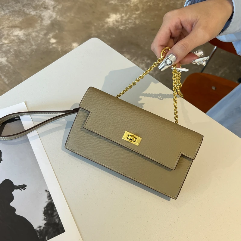 真皮手拿包多卡位拉链零钱包女气质2024新款牛皮链条单肩斜挎小包