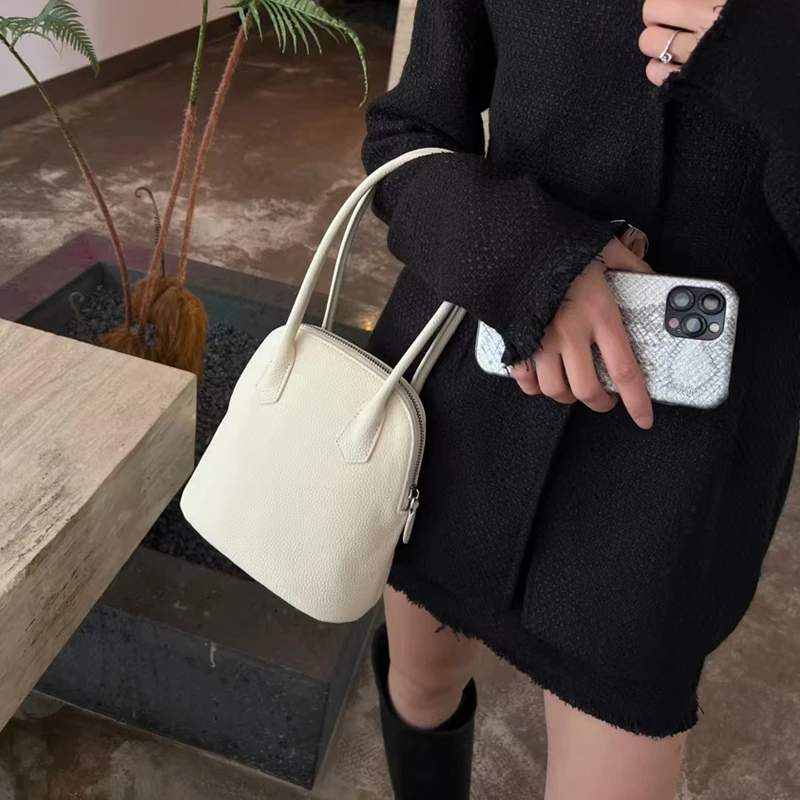 个性原创头层牛皮手提小包包贝壳包时尚百搭真皮腋下单肩斜挎包女