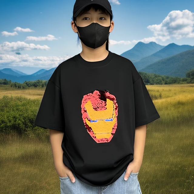 钢铁侠t恤男童变脸变色亮片短袖中大童蜘蛛侠卡通翻转半袖潮儿童