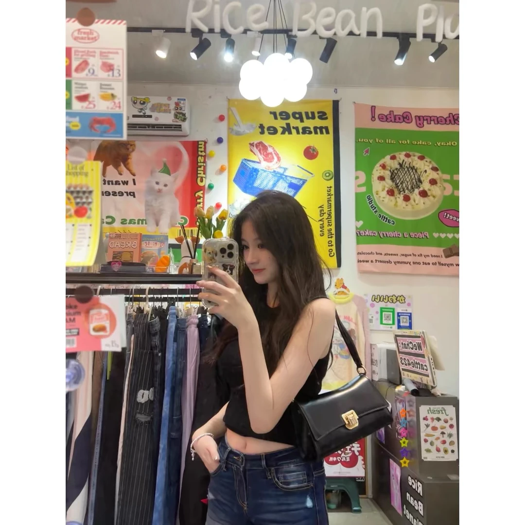 黑色腋下包包女2025新款夏潮高级质感小众单肩复古手提小方包斜挎