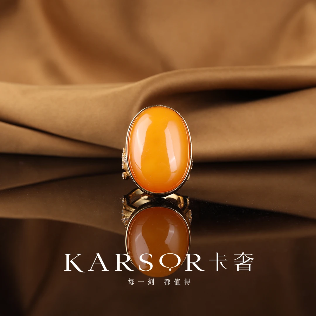 KARSOR/卡奢S925银镀金 老蜜蜡 戒指J1897