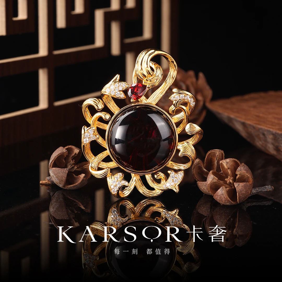 KARSOR/卡奢S925银镀金 血珀 吊坠 X3229