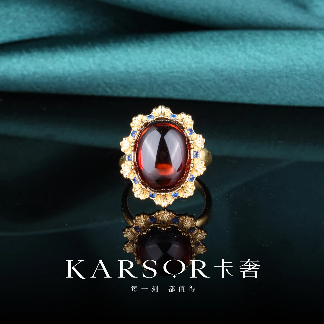 KARSOR/卡奢S925银镀金 血珀 戒指 J1811