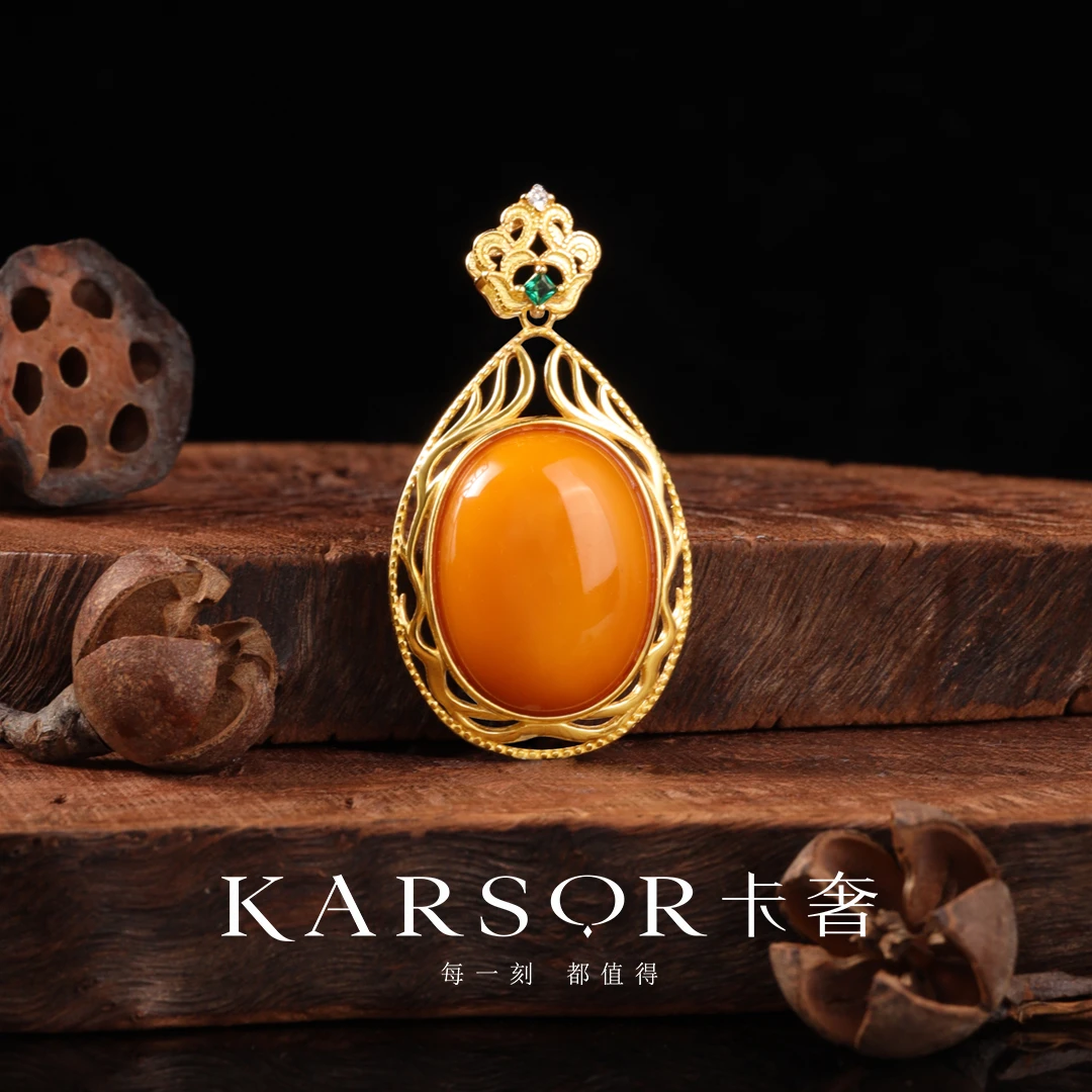 S925银镀金 老蜜蜡 吊坠 X3089